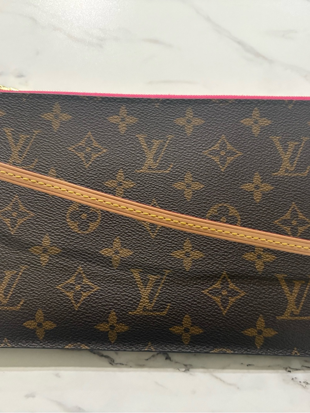 Louis Vuitton Brown Monogram Canvas Pouch with Pink Edge